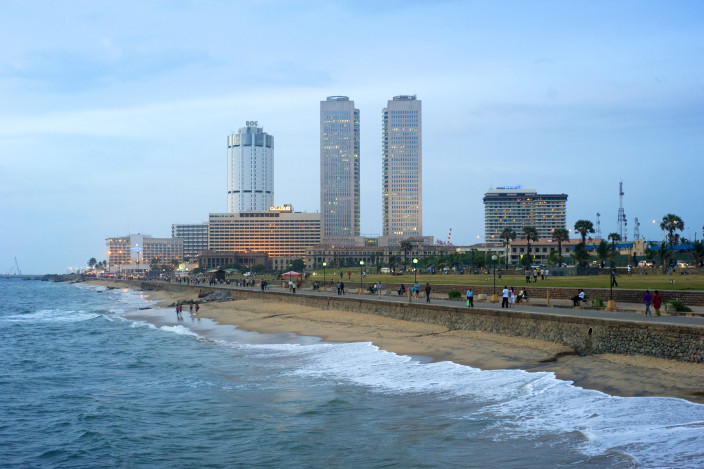 Colombo, Sri Lanka - Feb 22, 2011: Panorama of Colombo in the evening. Colombo is the largest city and former capital of Sri Lanka with population about 1 million people.