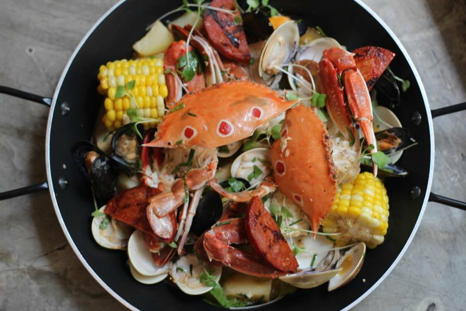 Market crab, clams, mussels, corn, chorizo & potato at Catch