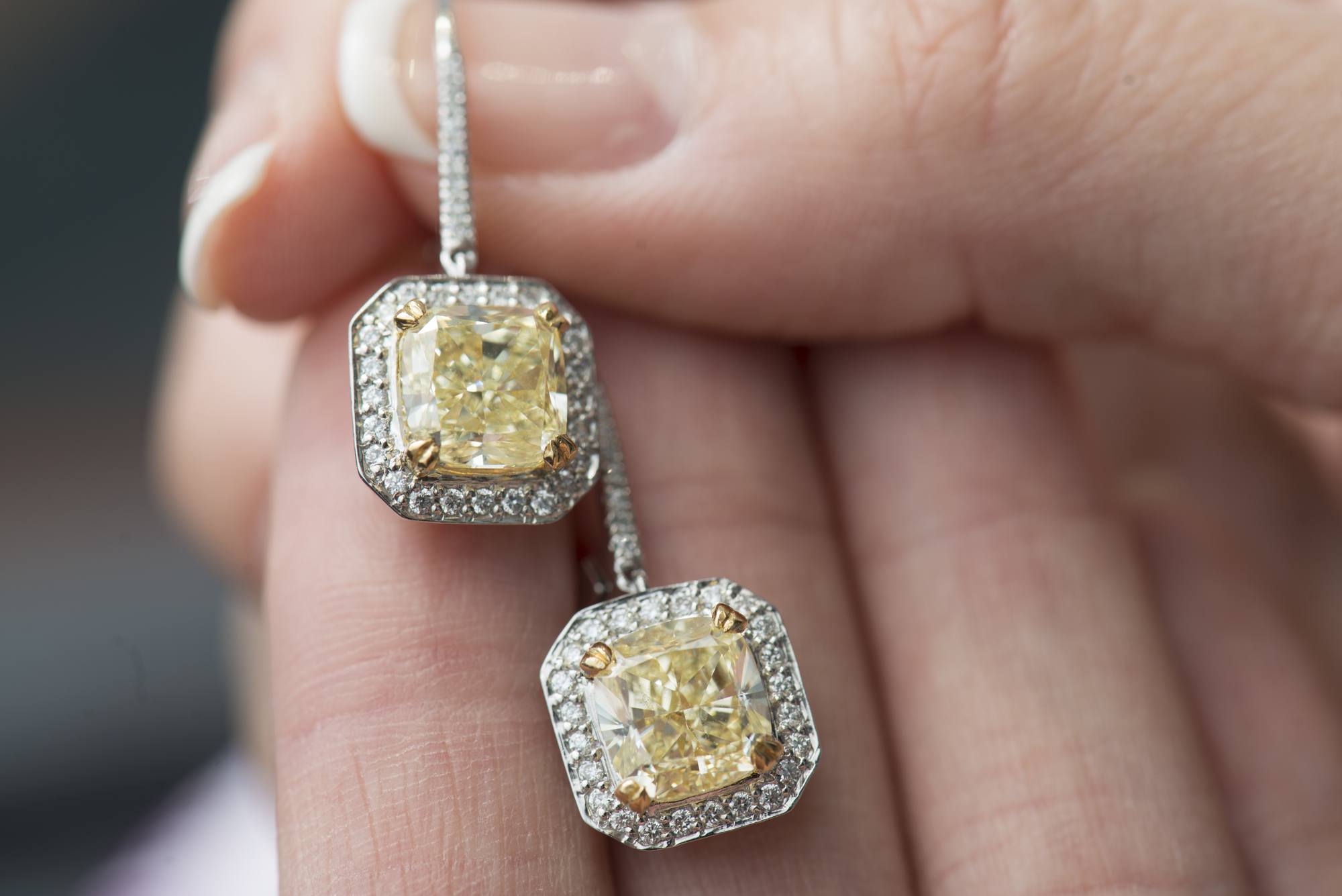 Coloured Diamond earrings at Diamond Registry Hong Kong