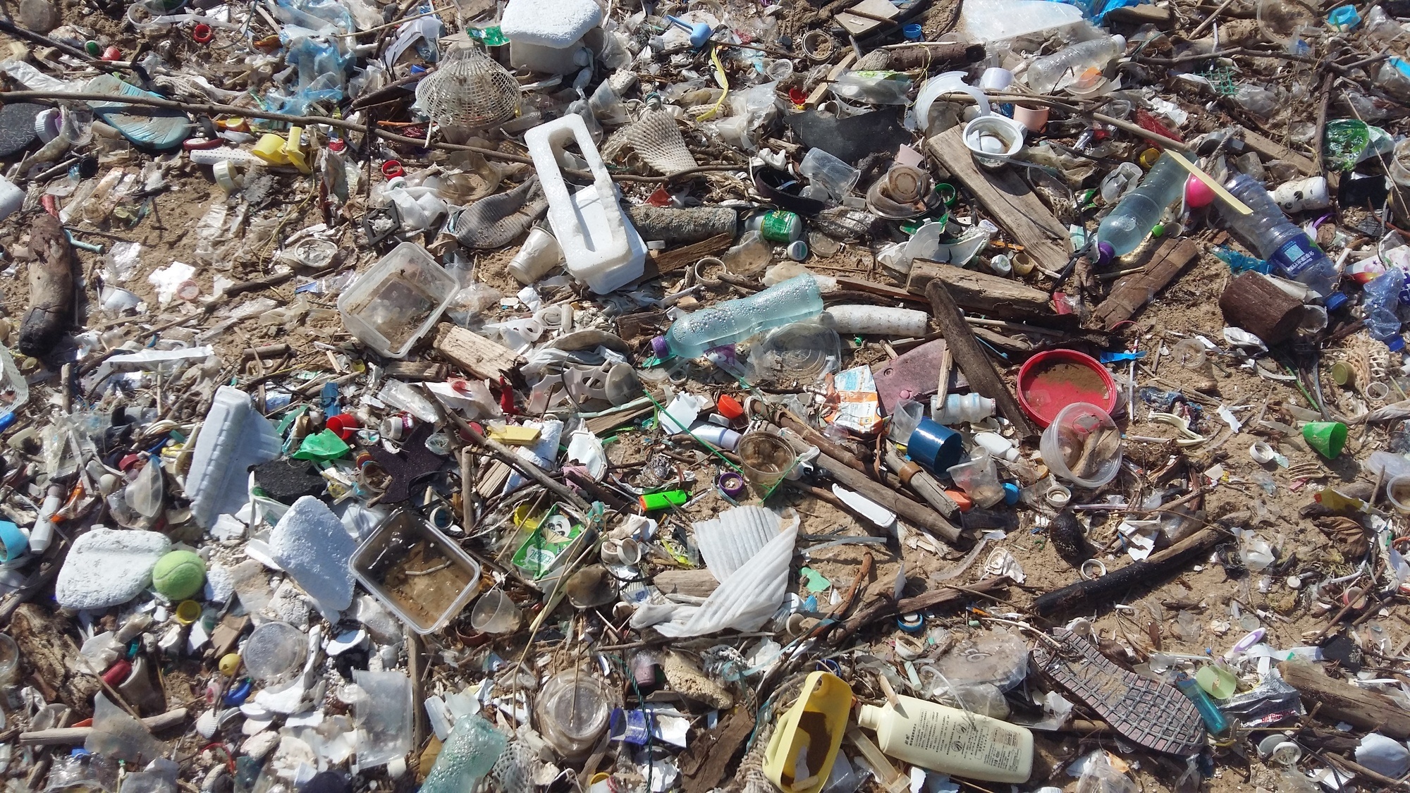 Post-Typhoon Waste on a Lantau Island Beach