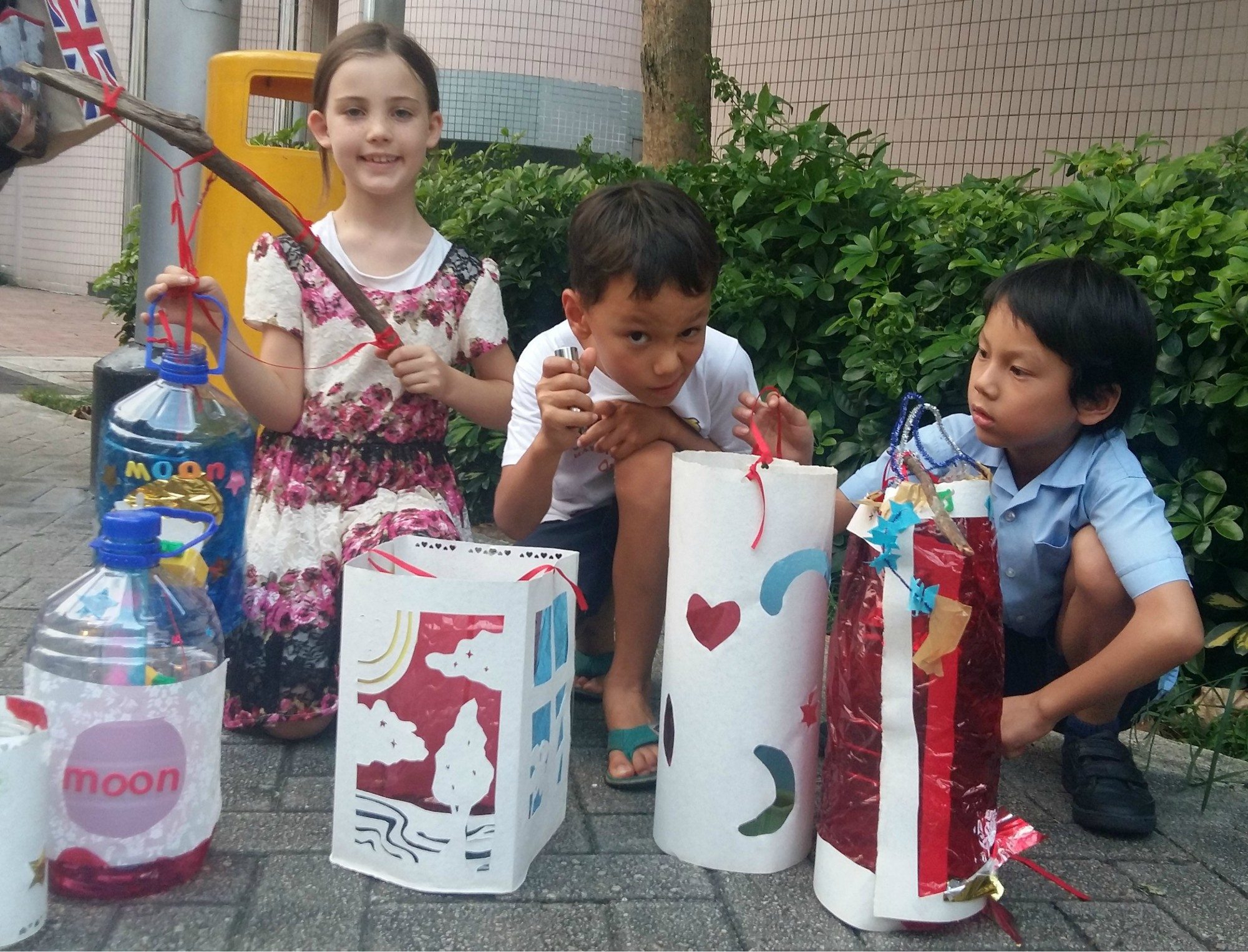kids with paper lanterns, Hong KOng