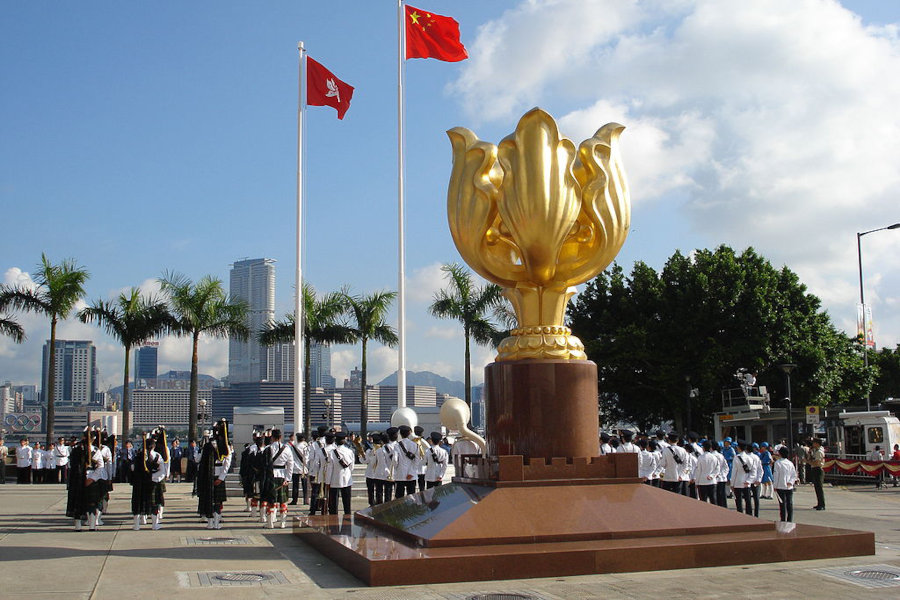 statue at golden bauhinia square wan chai