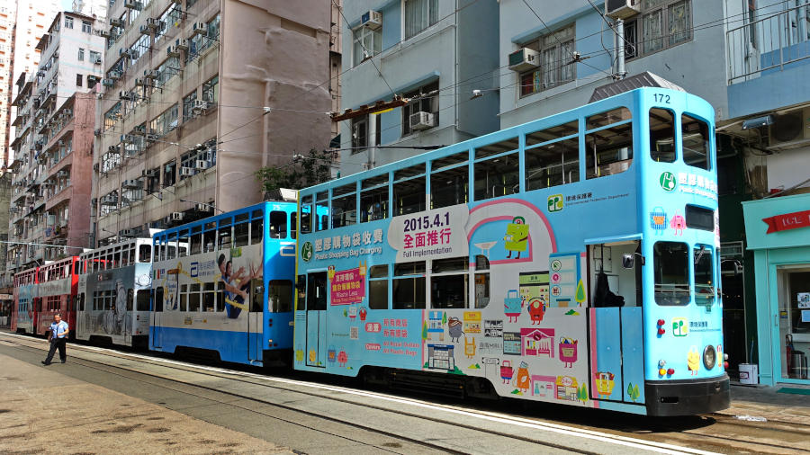 hong kong colorful modern trams