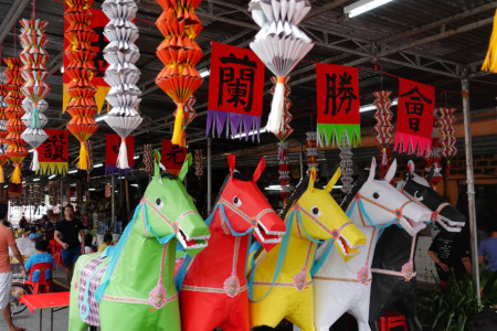 paper horses and paper lamps for yulan festival malaysia