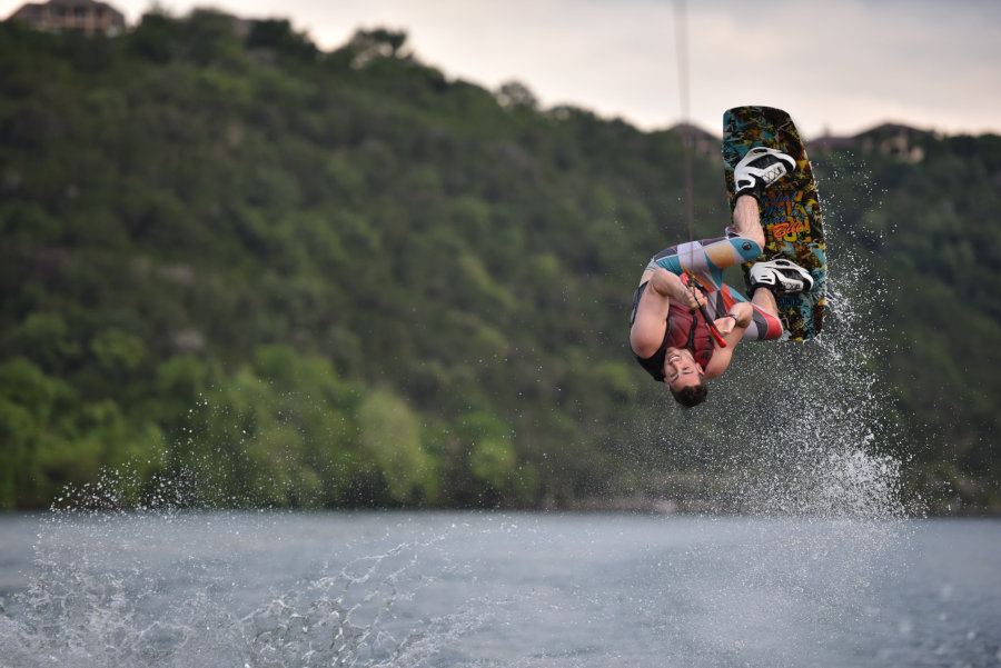 wakeboarder flipping upside down
