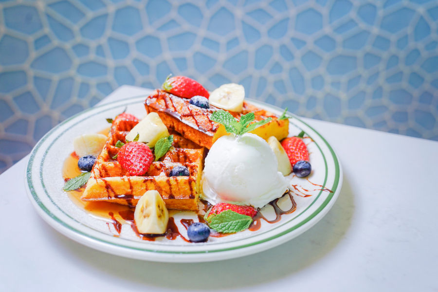 waffles with fruit and ice cream green waffle diner hong kong