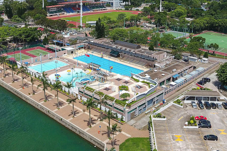 faraway shot of sai kung olympic swimming pools