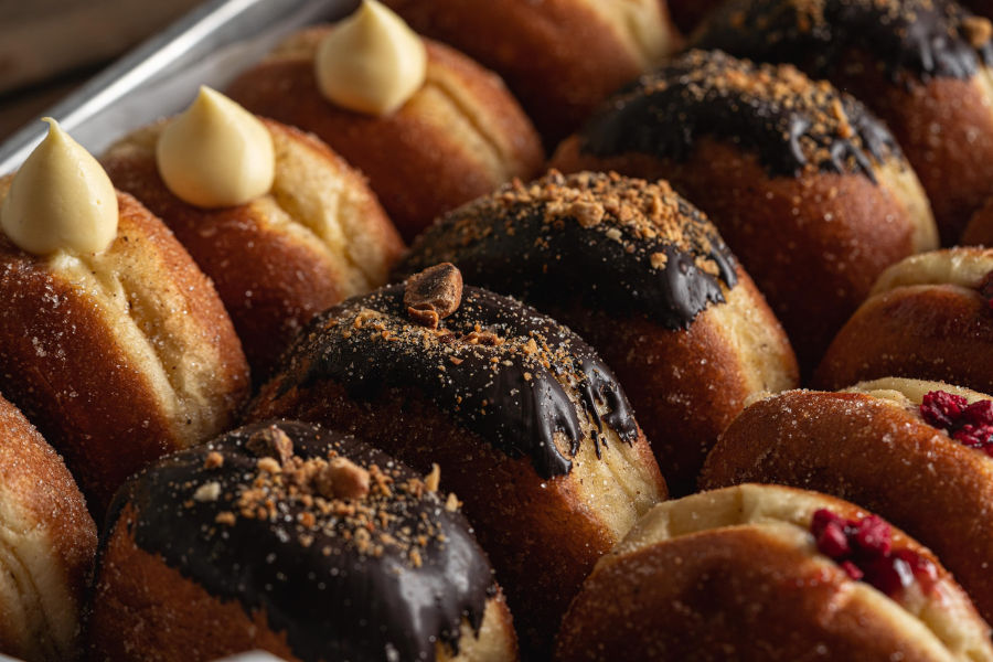 close up shot of bakehouse filled doughnuts