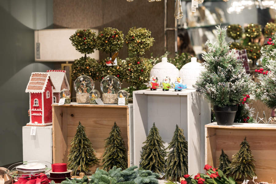 mini christmas trees and snow globes from indigo living