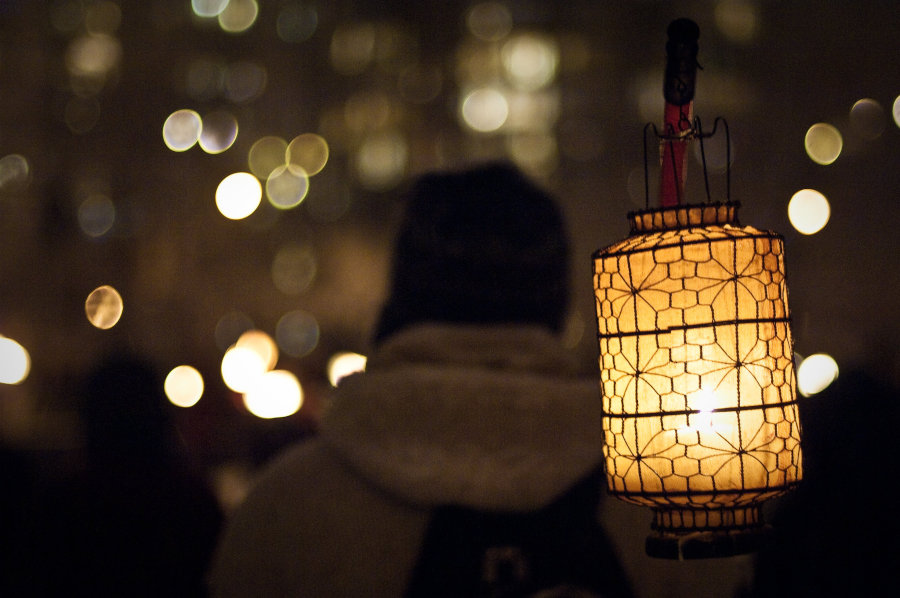 bright lantern lit for winter solstice festival