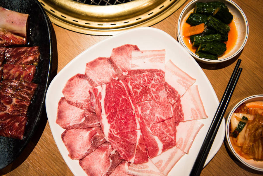 overhead shot of raw meat at korean inn restaurant hong kong