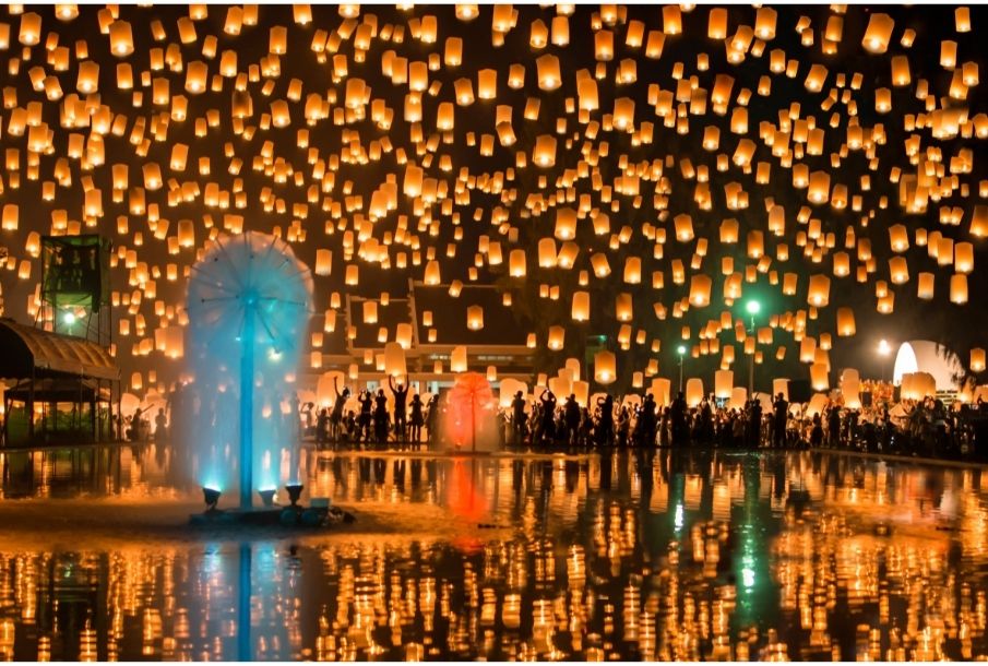 bright lanterns in the sky for loy krathong