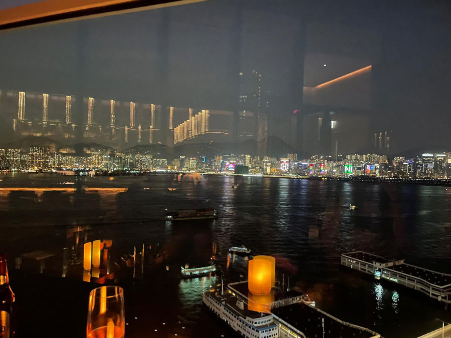 nighttime harbour view from hyatt centric victoria harbour