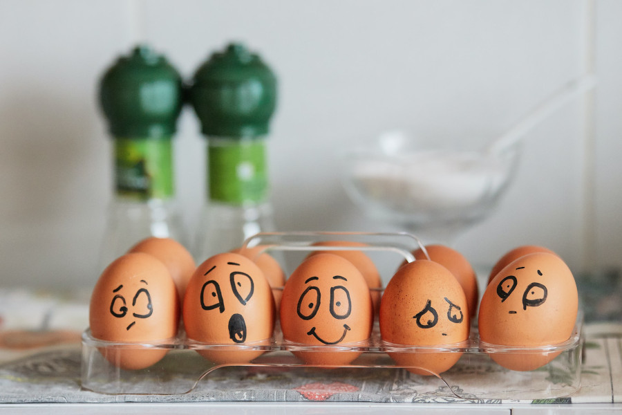 eggs with different emotions drawn on them