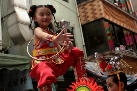 girl wearing costume in cheung chau bun festival parade