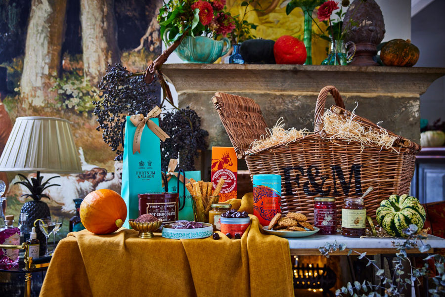 tea, biscuits, and UK treats in fortnum and mason gift basket