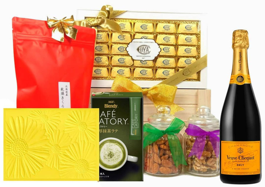 champagne and asian treats in hong kong gift basket