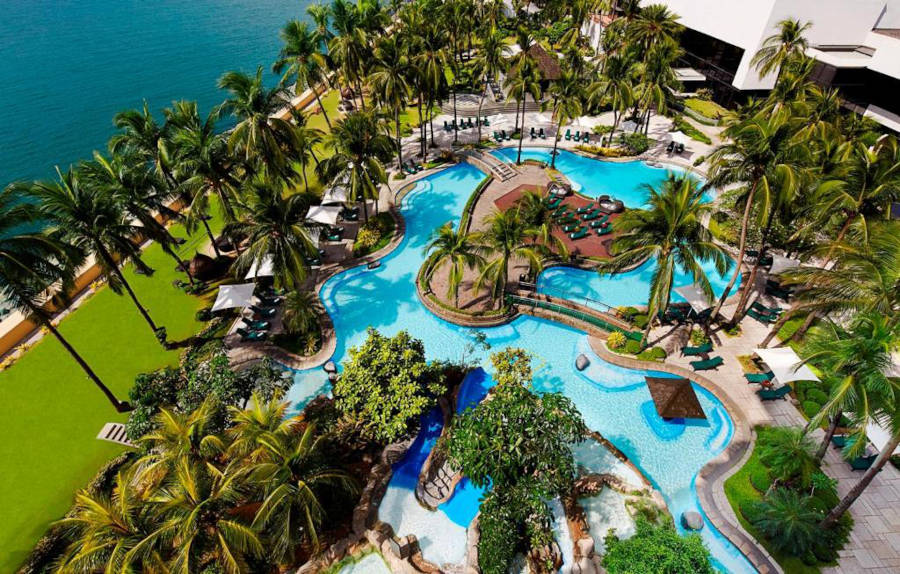 outdoor pool at sofitel philippines plaza manila luxury hotel