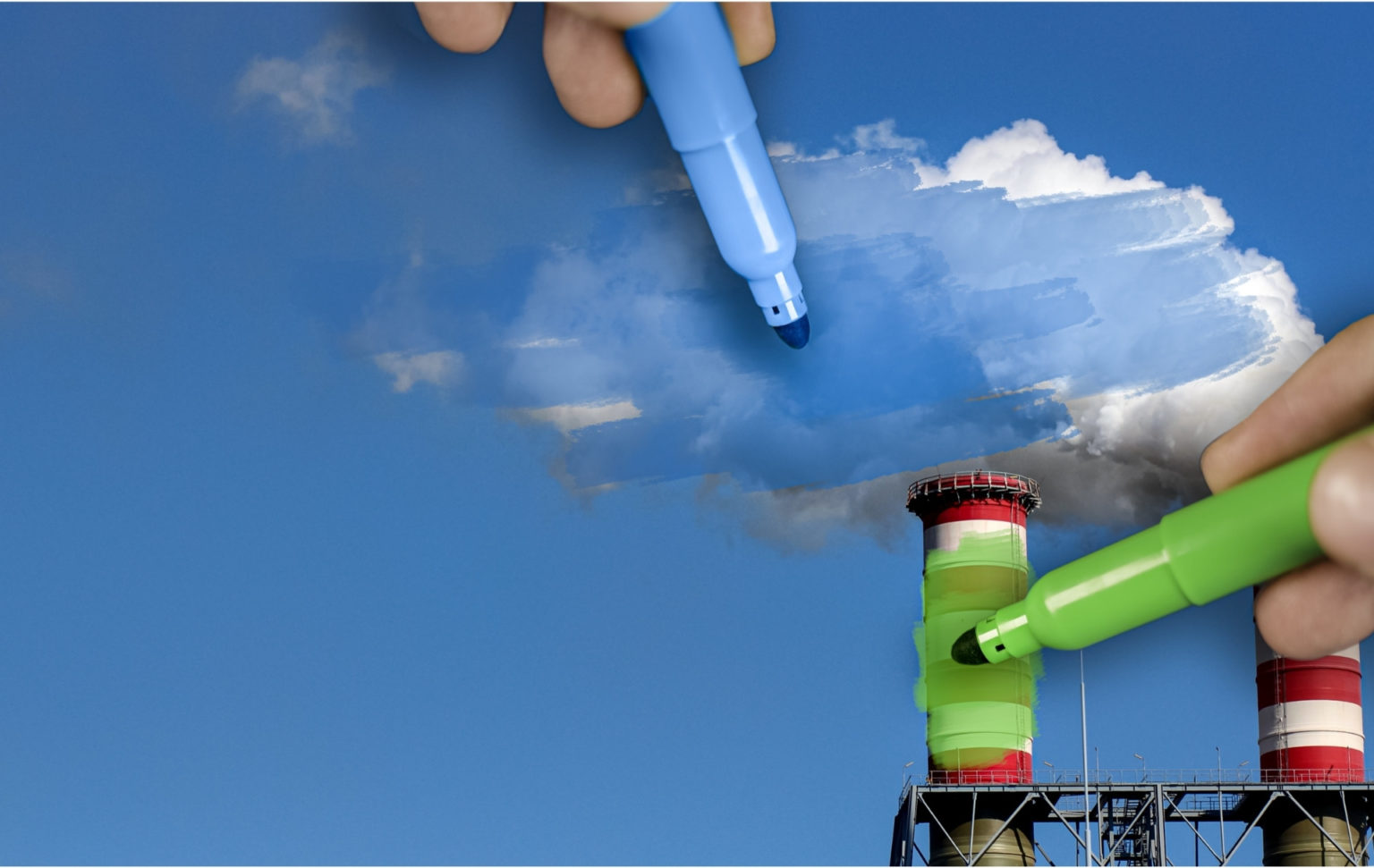 exmpale of greenwashing markers colouring over factory emissions