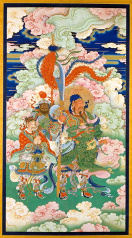 ancient chinese painting of liu bei, zhang fei, and kwan tai