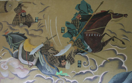 mural of guan di fighting in battle