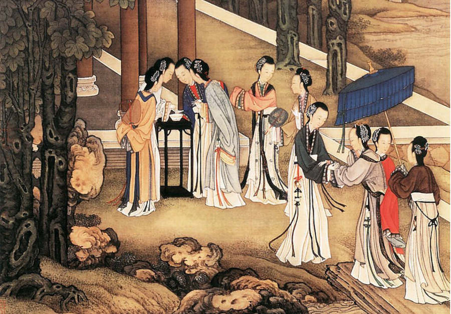 artwork showing chinese women in ancient china celebrating seven sisters festival