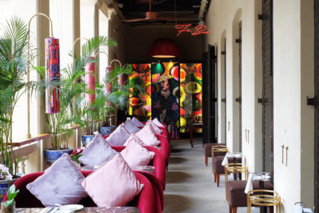 lounging sofas at madame fu verandah in tai kwun heritage complex