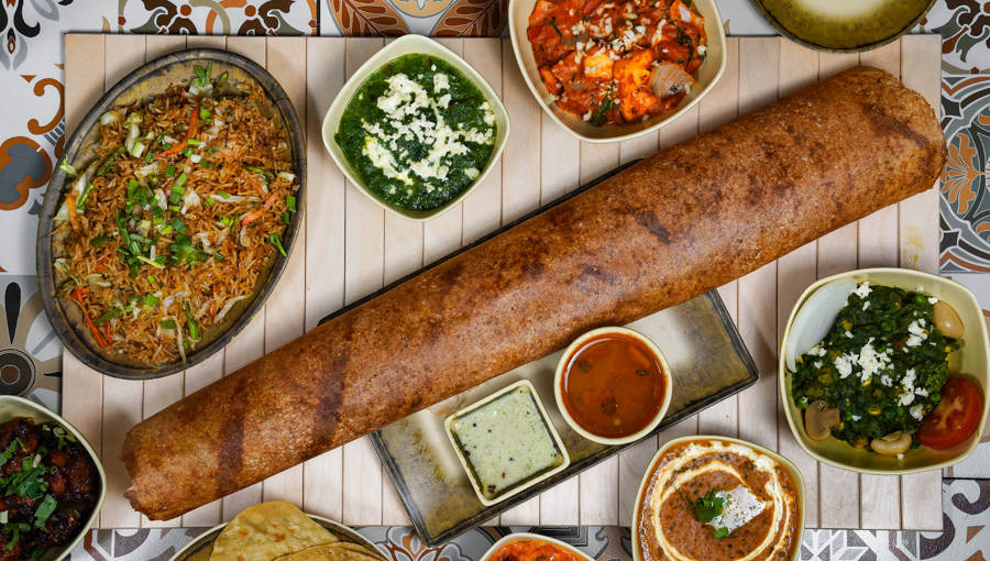 table full of vegetarian indian food from branto in tsim sha tsui