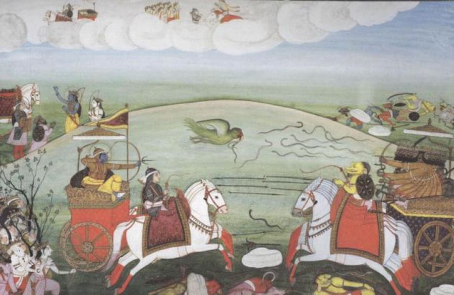 A painting depicting the battle between Lord Ram and Ravana.