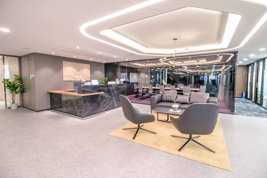 reception area at compass offices business centre in hong kong