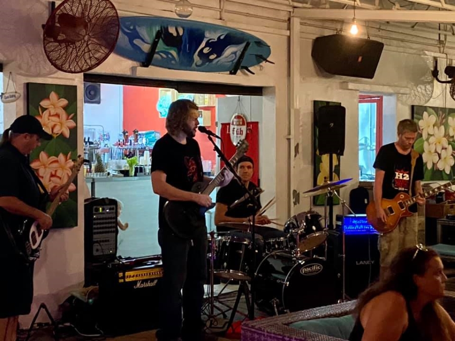 A four-piece band plays at Treasure Island Beach Club