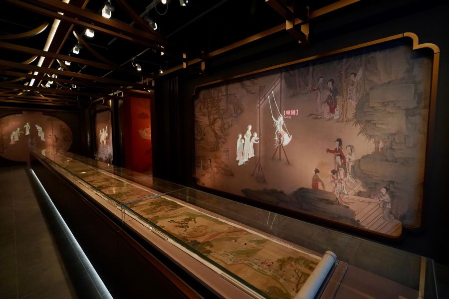 The 13-metre-long Qing Dynasty silk hand scroll titled Ancient Court Ladies At Leisure. It shows dynastic women in bamboo forests, gardens, corridors and terraces involved in entertainment activities.