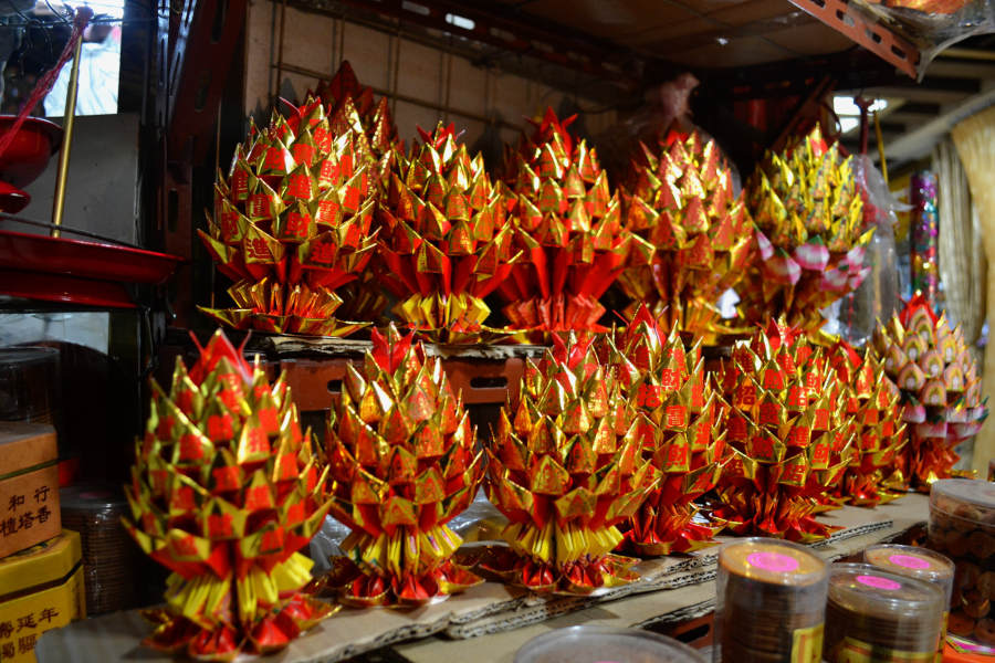 pineapples made out of joss paper for chinese new year