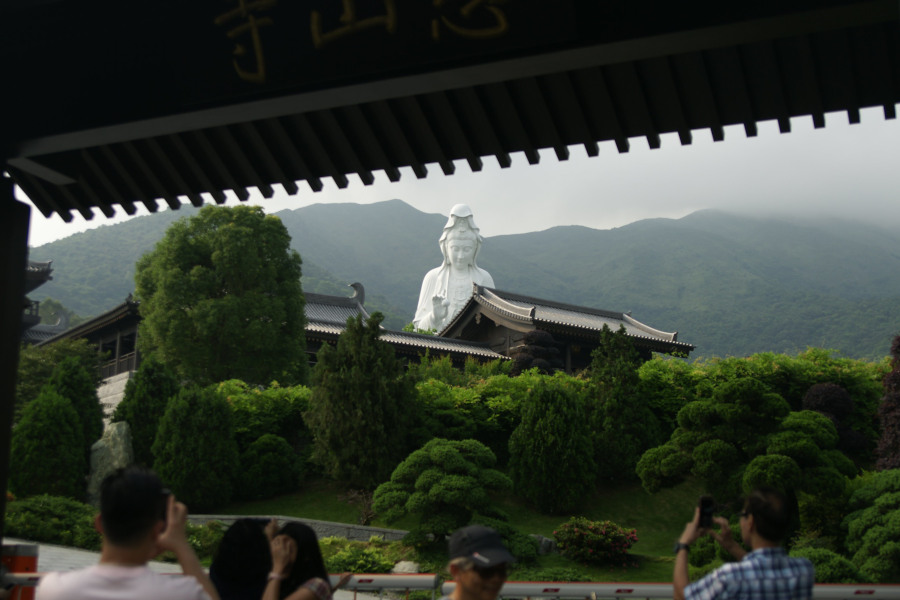 view of kwun yum statue from tsz shan monastery