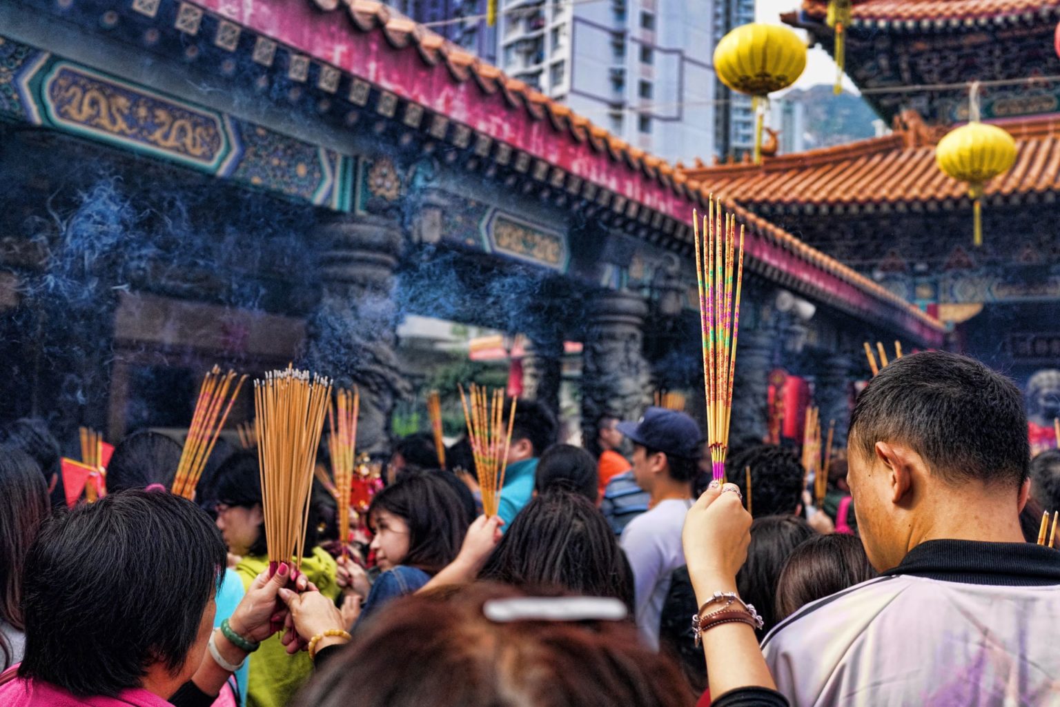 Worshippers at a temple in Hong Kong