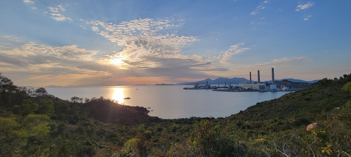 sunset from lamma island with the powerstation at the back