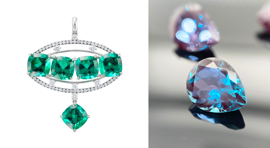 synthetic emerald jewellery and alexandrite cut gemstones