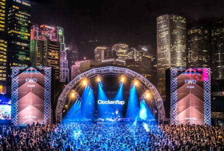 the crowd enjoing the clockenflap music festival at central harbourfront