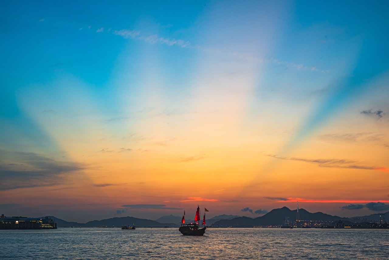 sunset from ferry pier hong kong