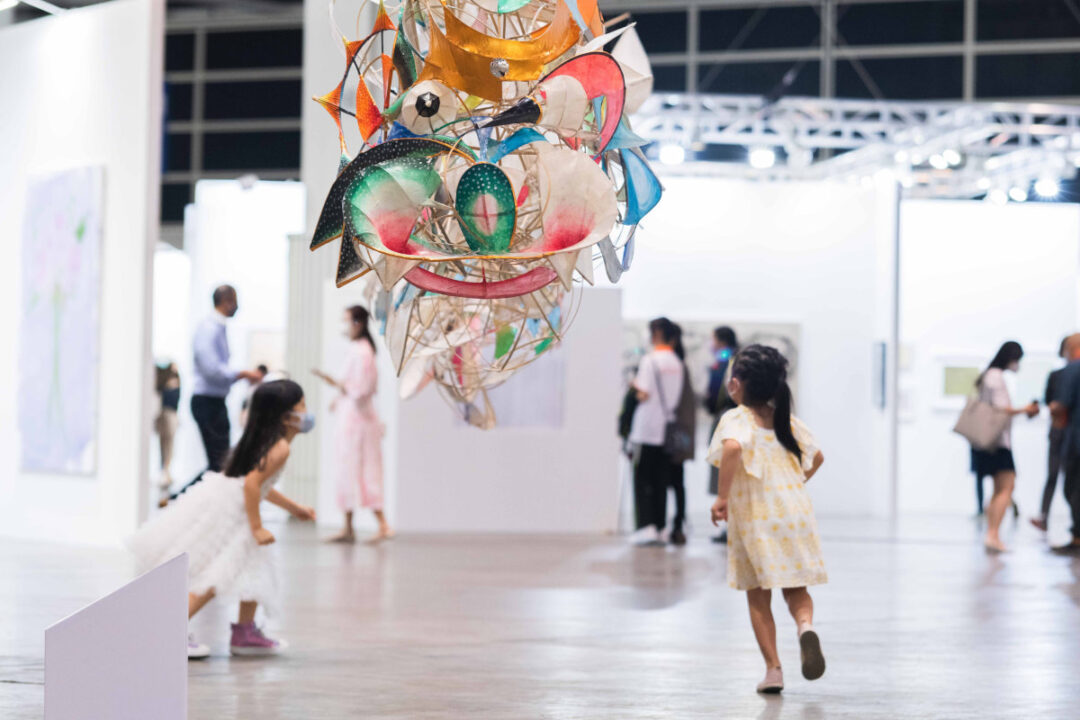 children playing with installation at art central hk