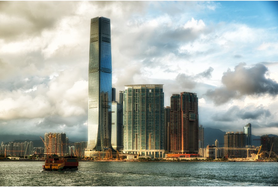 icc skyscraper on a cloudy day in hong kong