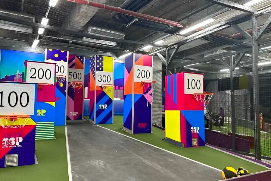 Shoot hoops and score at the bastketball area.