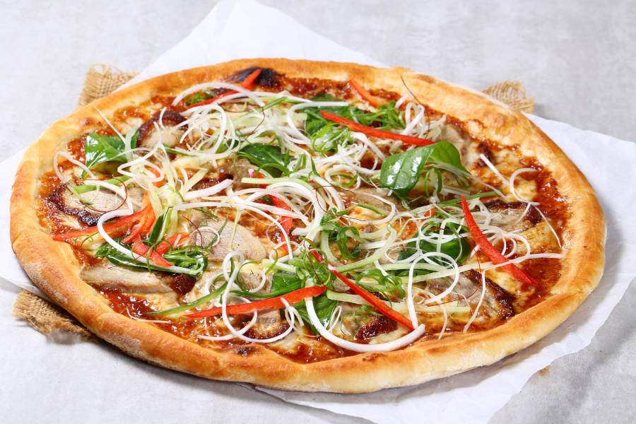 asian western fusion pizza from cafe deco pizzeria