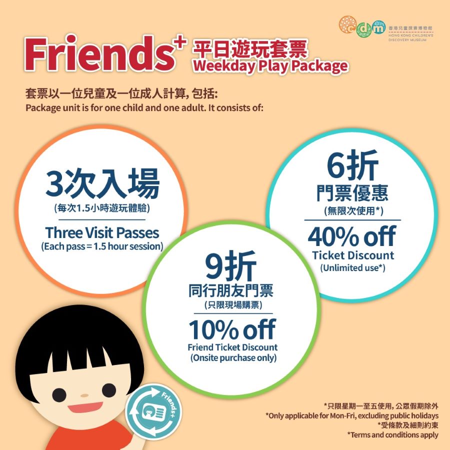 Details of the Friends+ Weekday Play Package.