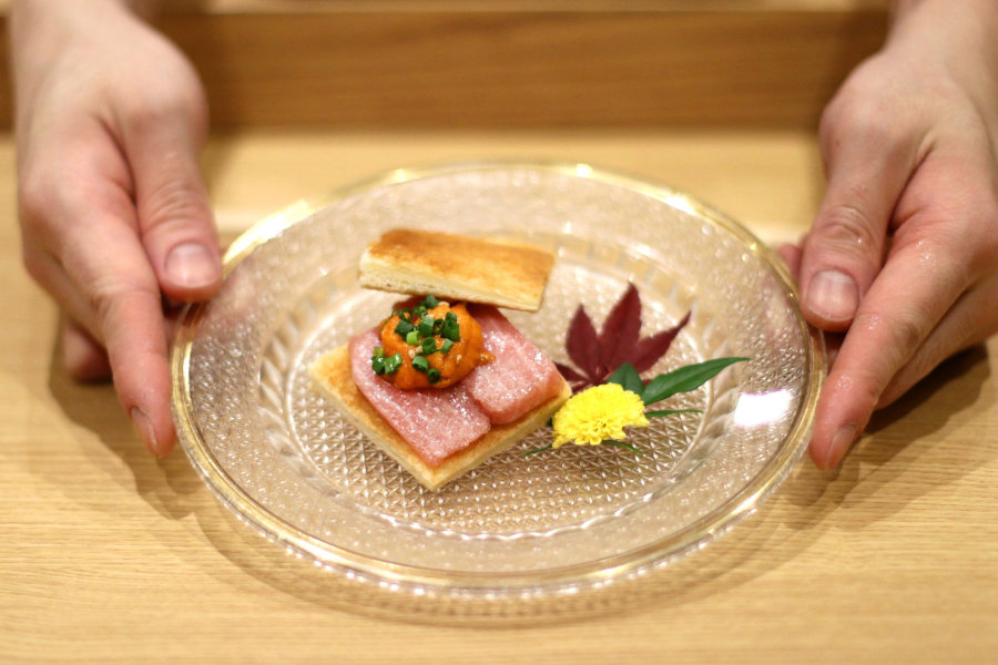 tuna toast as part of the omakase menu at sushi man hong kong