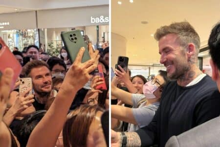 David Beckham Surprises Fans At Hong Kong Mall David Beckham with fans in Pacific Place, Hong Kong
