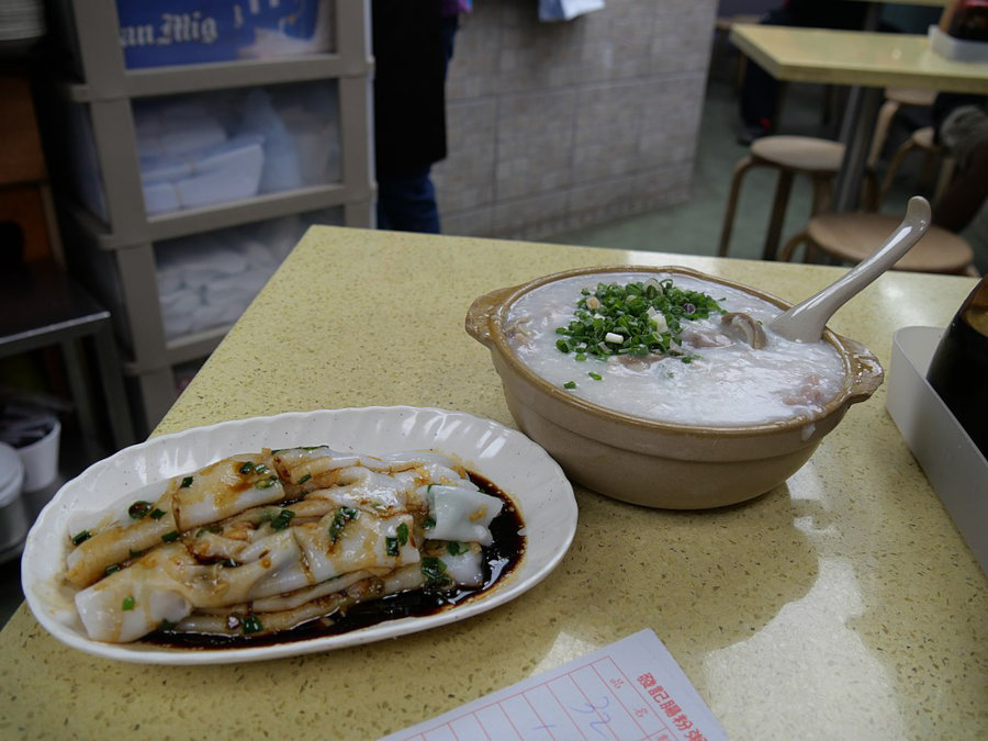 rice noodles and congee from fat kee congee shop hong kong