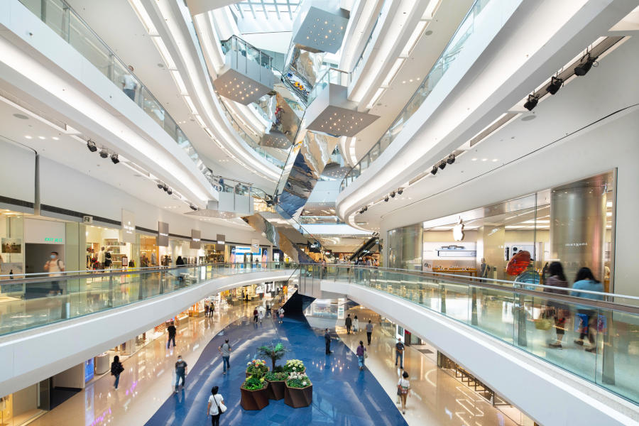 multiple floors of festival walk mall hong kong