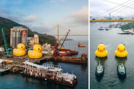 The Giant Rubber Duck Is Back In Hong Kong, Along With A New Friend giant duck hong kong harbour 2023