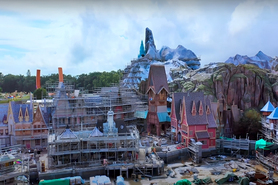 The under-construction World of Frozen at Hong Kong Disneyland in December 2022.